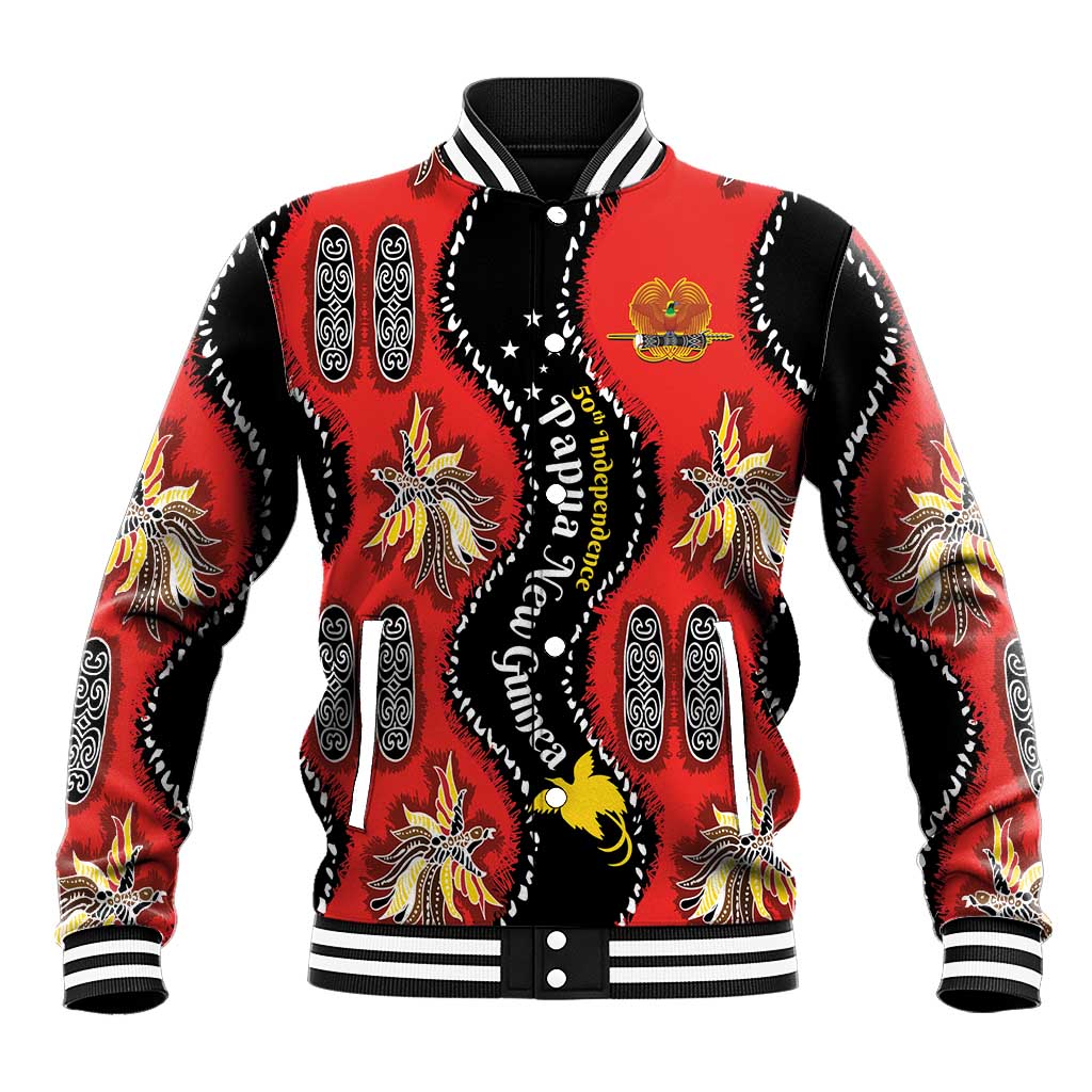 Papua New Guinea 50th Independence Baseball Jacket PNG Batik Pattern LT01 Unisex Red - Polynesian Pride