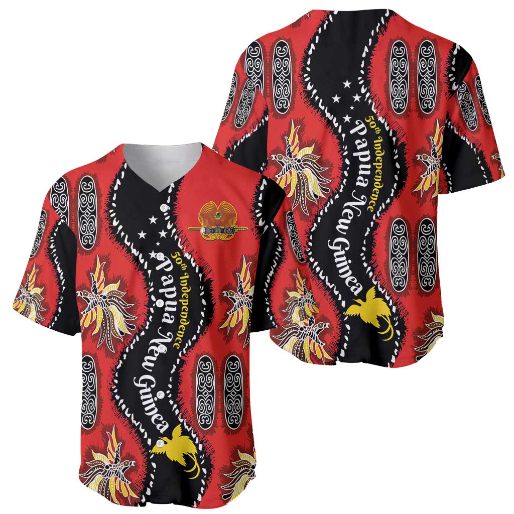 Papua New Guinea 50th Independence Baseball Jersey PNG Batik Pattern LT01 - Polynesian Pride
