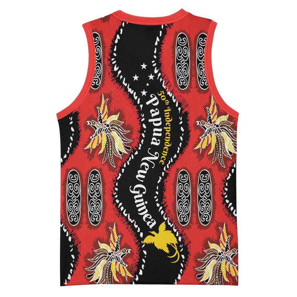 Papua New Guinea 50th Independence Basketball Jersey PNG Batik Pattern - Polynesian Pride