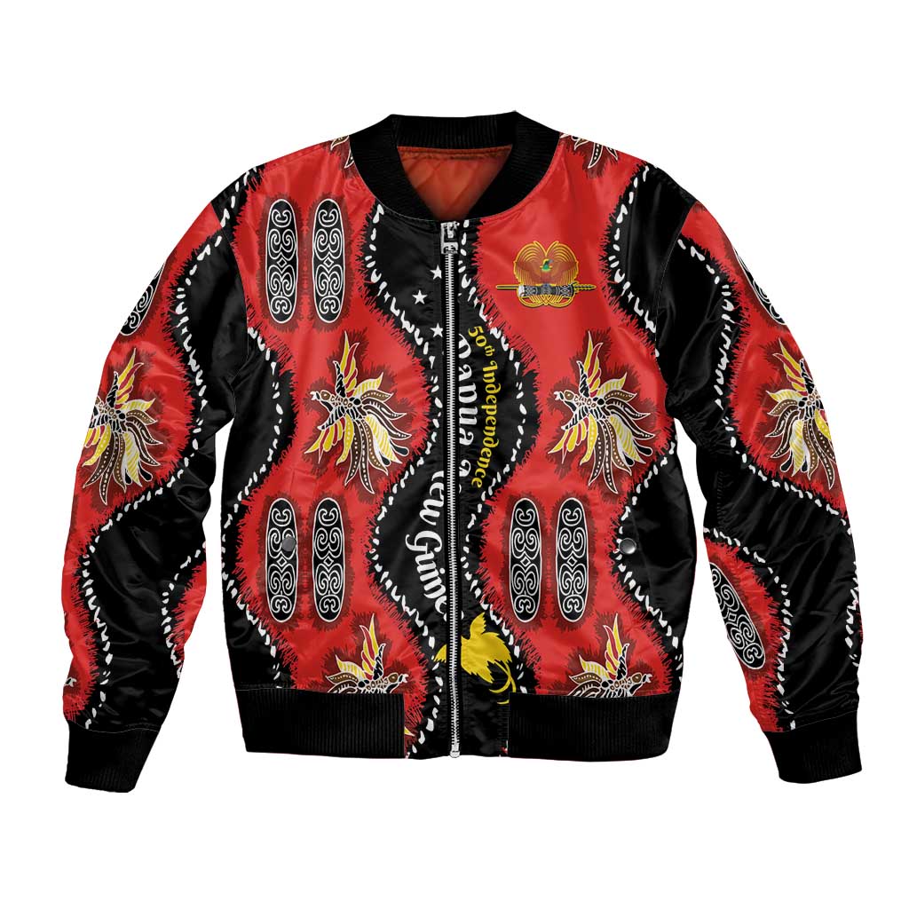 Papua New Guinea 50th Independence Bomber Jacket PNG Batik Pattern LT01 Unisex Red - Polynesian Pride