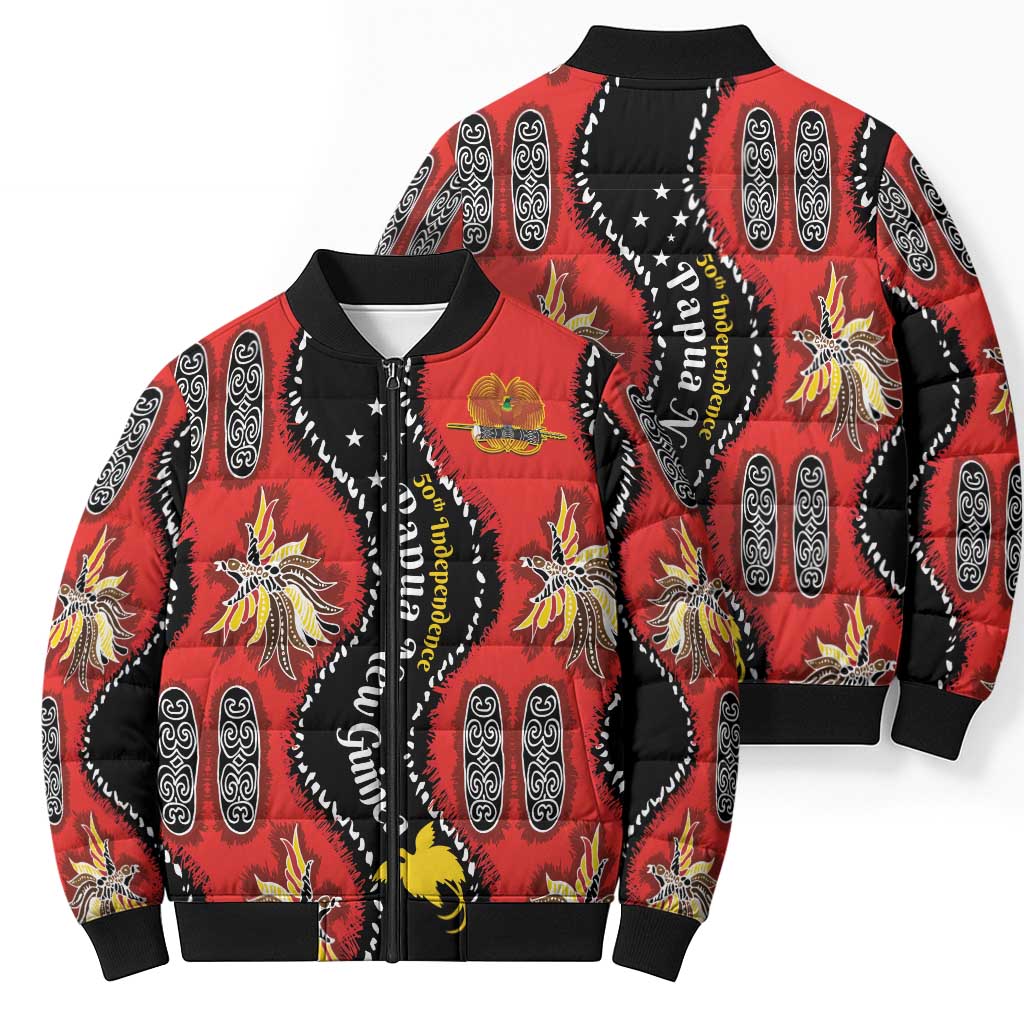 Papua New Guinea 50th Independence Bomber Puffer Jacket PNG Batik Pattern - Polynesian Pride