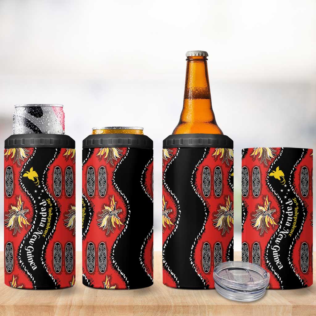 Papua New Guinea 50th Independence 4 in 1 Can Cooler Tumbler PNG Batik Pattern - Polynesian Pride