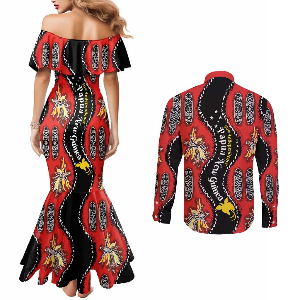 Papua New Guinea 50th Independence Couples Matching Mermaid Dress and Long Sleeve Button Shirt PNG Batik Pattern LT01 - Polynesian Pride