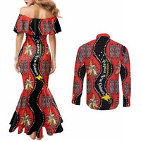 Papua New Guinea 50th Independence Couples Matching Mermaid Dress and Long Sleeve Button Shirt PNG Batik Pattern LT01 - Polynesian Pride