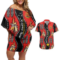Papua New Guinea 50th Independence Couples Matching Off Shoulder Short Dress and Hawaiian Shirt PNG Batik Pattern - Polynesian Pride