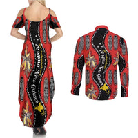 Papua New Guinea 50th Independence Couples Matching Summer Maxi Dress and Long Sleeve Button Shirt PNG Batik Pattern LT01 - Polynesian Pride