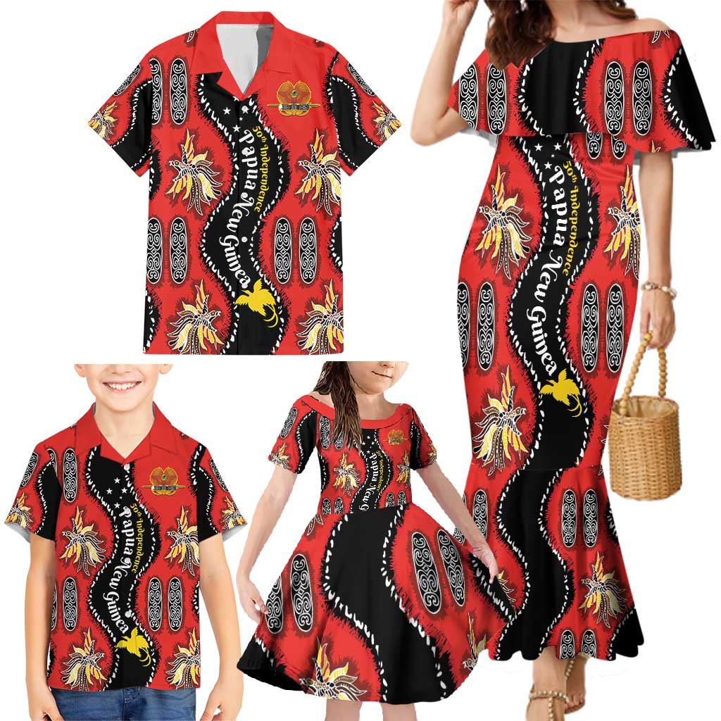 Papua New Guinea 50th Independence Family Matching Mermaid Dress and Hawaiian Shirt PNG Batik Pattern - Polynesian Pride