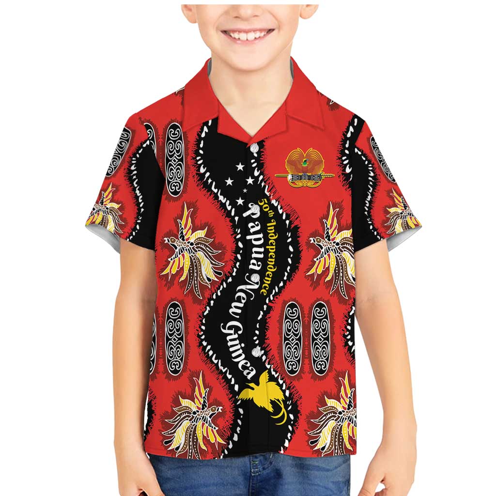 Papua New Guinea 50th Independence Family Matching Mermaid Dress and Hawaiian Shirt PNG Batik Pattern LT01 Son's Shirt Red - Polynesian Pride