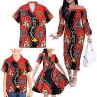 Papua New Guinea 50th Independence Family Matching Off The Shoulder Long Sleeve Dress and Hawaiian Shirt PNG Batik Pattern - Polynesian Pride