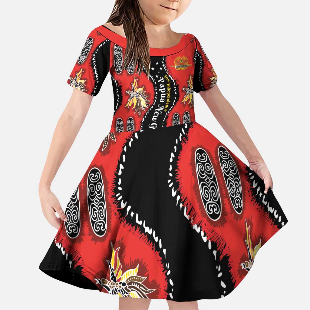 Papua New Guinea 50th Independence Family Matching Puletasi and Hawaiian Shirt PNG Batik Pattern LT01 Daughter's Dress Red - Polynesian Pride