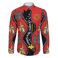 Papua New Guinea 50th Independence Family Matching Puletasi and Hawaiian Shirt PNG Batik Pattern LT01 Dad's Shirt - Long Sleeve Red - Polynesian Pride