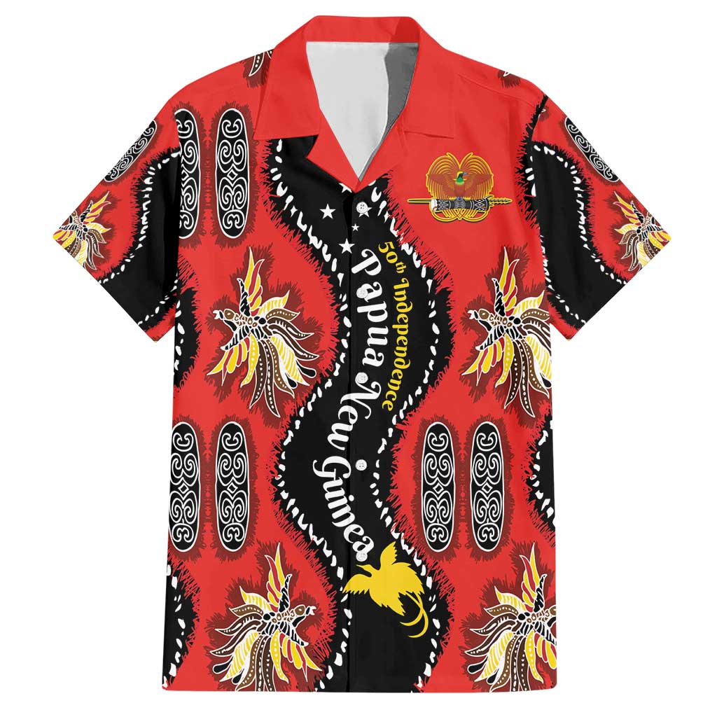 Papua New Guinea 50th Independence Family Matching Short Sleeve Bodycon Dress and Hawaiian Shirt PNG Batik Pattern LT01 Dad's Shirt - Short Sleeve Red - Polynesian Pride