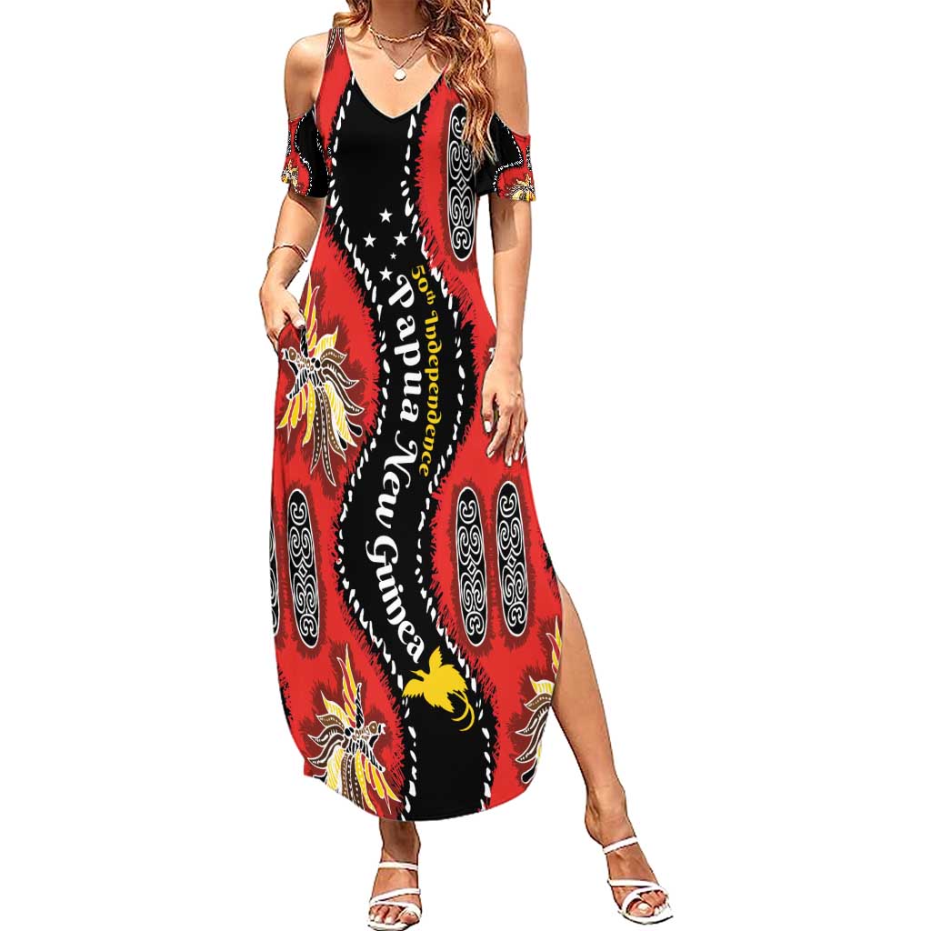 Papua New Guinea 50th Independence Family Matching Summer Maxi Dress and Hawaiian Shirt PNG Batik Pattern - Polynesian Pride
