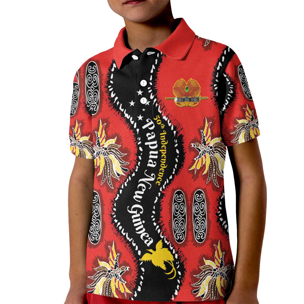 Papua New Guinea 50th Independence Kid Polo Shirt PNG Batik Pattern LT01 Kid Red - Polynesian Pride
