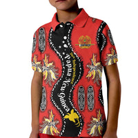 Papua New Guinea 50th Independence Kid Polo Shirt PNG Batik Pattern LT01 Kid Red - Polynesian Pride