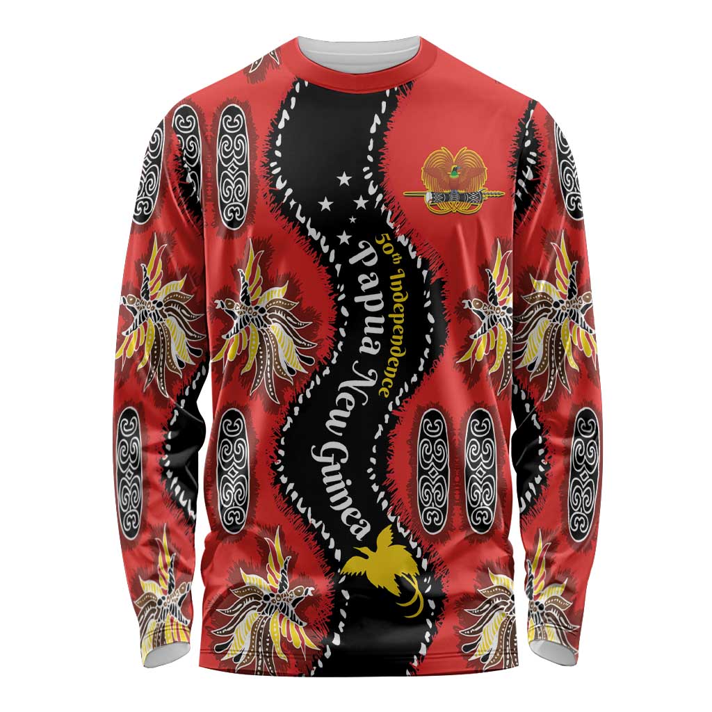 Papua New Guinea 50th Independence Long Sleeve Shirt PNG Batik Pattern - Polynesian Pride