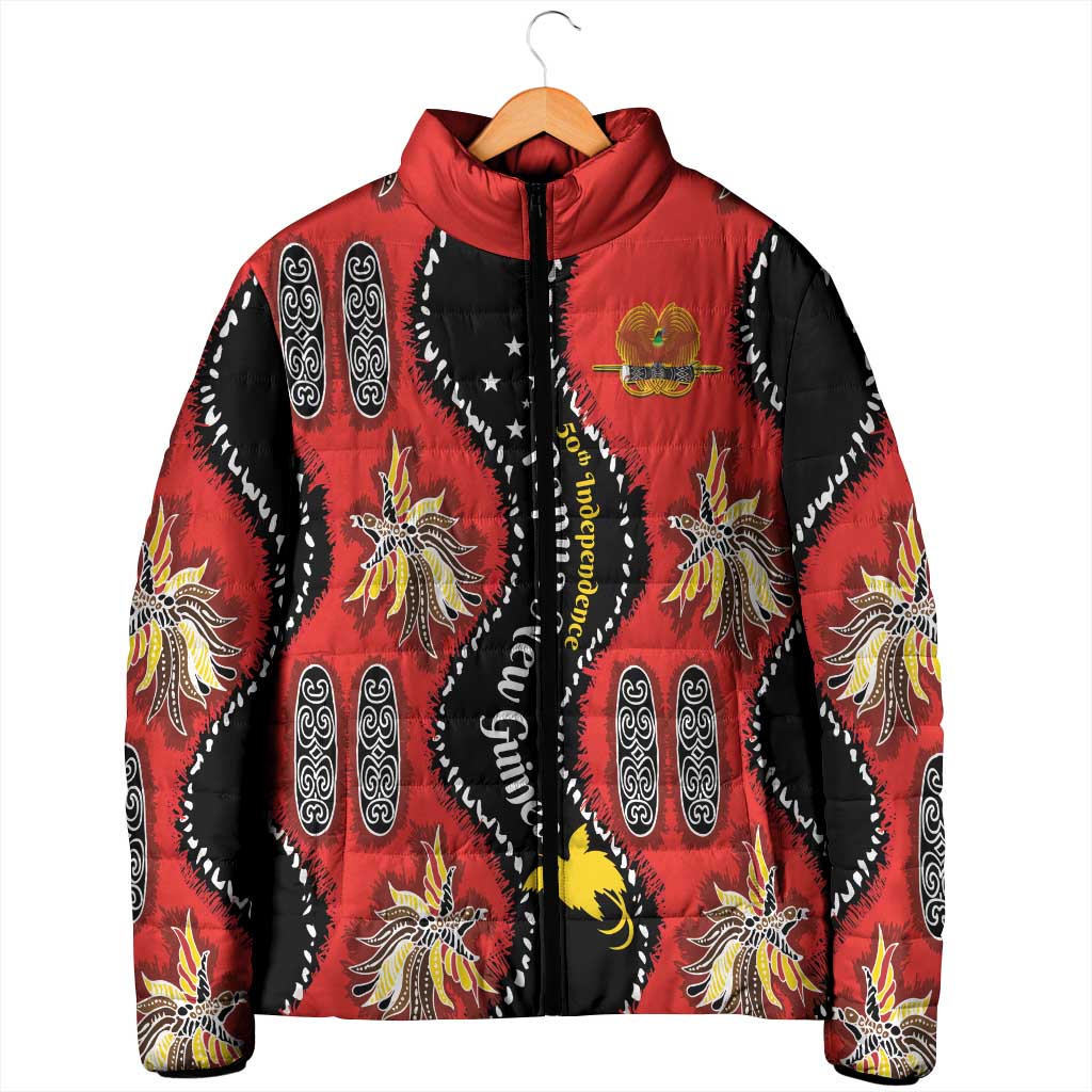 Papua New Guinea 50th Independence Padded Jacket PNG Batik Pattern - Polynesian Pride