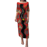 Papua New Guinea 50th Independence Puletasi PNG Batik Pattern LT01 Long Dress Red - Polynesian Pride