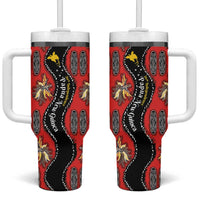 Papua New Guinea 50th Independence Tumbler With Handle PNG Batik Pattern LT01 One Size: 40 oz Red - Polynesian Pride