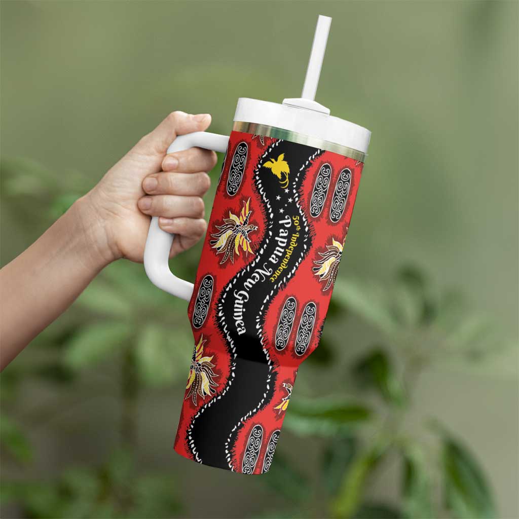 Papua New Guinea 50th Independence Tumbler With Handle PNG Batik Pattern LT01 - Polynesian Pride