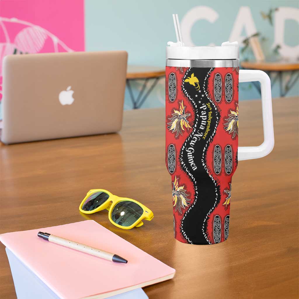 Papua New Guinea 50th Independence Tumbler With Handle PNG Batik Pattern LT01 - Polynesian Pride