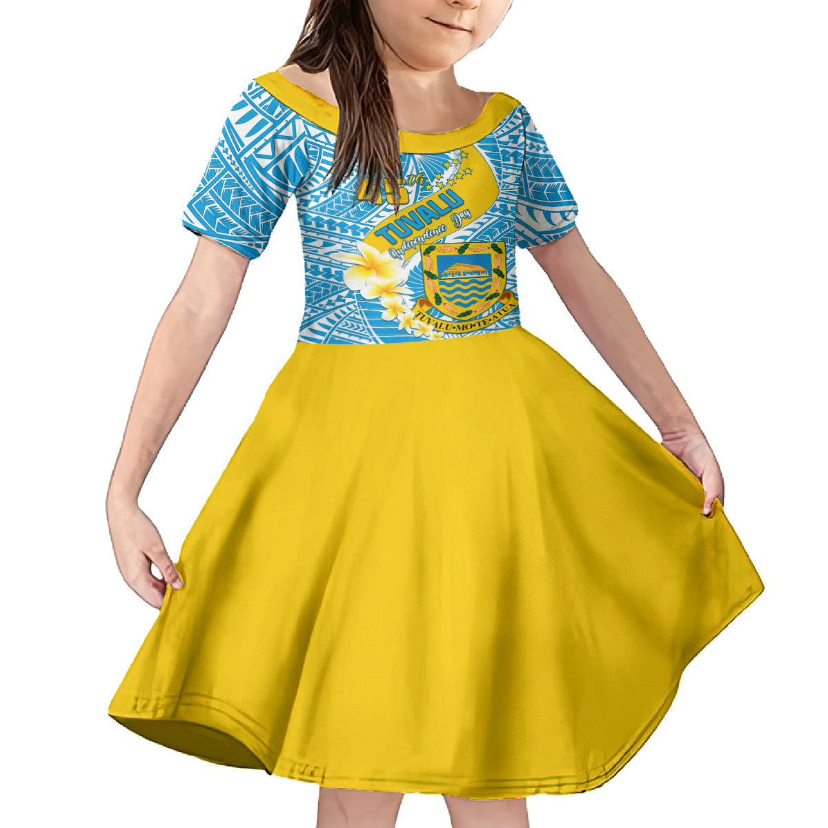 personalised-tuvalu-independence-day-family-matching-long-sleeve-bodycon-dress-and-hawaiian-shirt-plumeria-45th-anniversary