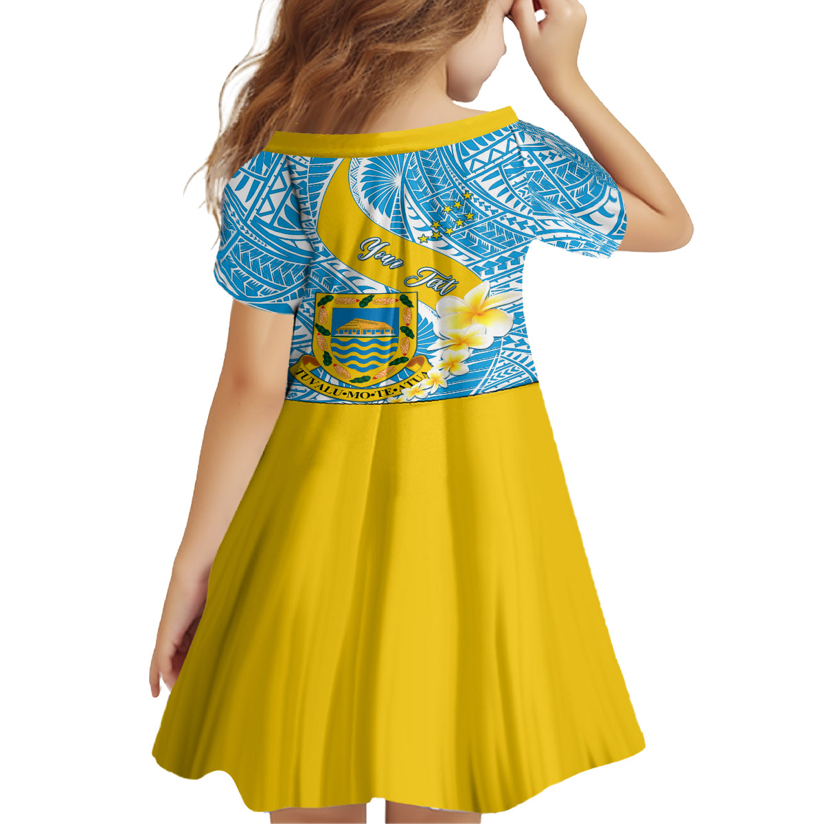 personalised-tuvalu-independence-day-family-matching-off-shoulder-short-dress-and-hawaiian-shirt-plumeria-45th-anniversary