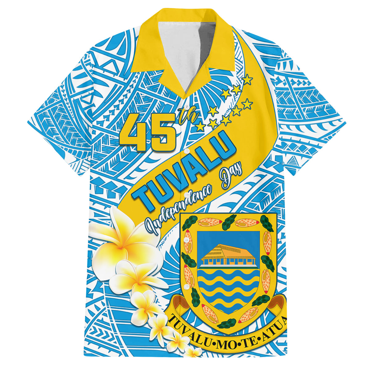 personalised-tuvalu-independence-day-family-matching-summer-maxi-dress-and-hawaiian-shirt-plumeria-45th-anniversary