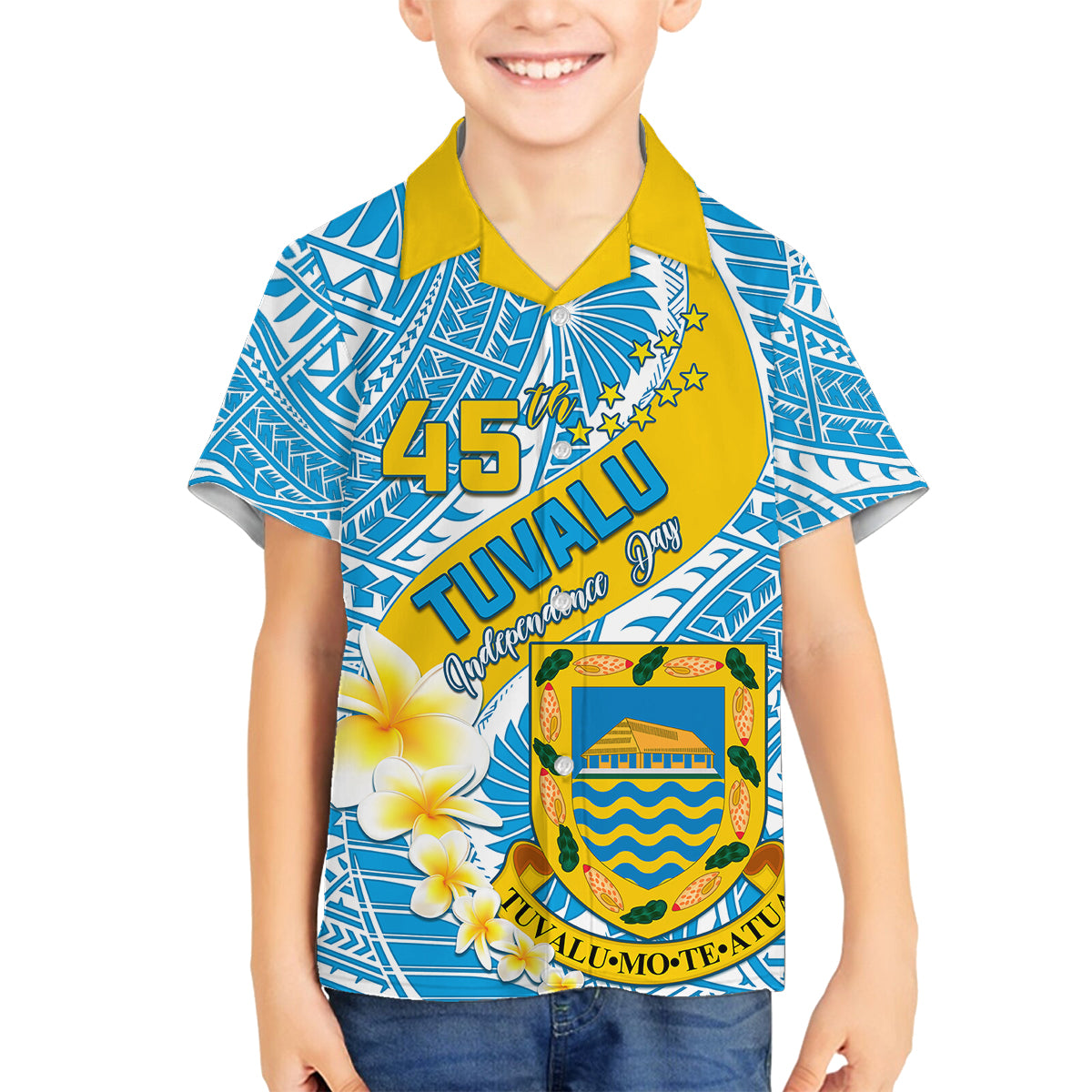 personalised-tuvalu-independence-day-family-matching-summer-maxi-dress-and-hawaiian-shirt-plumeria-45th-anniversary