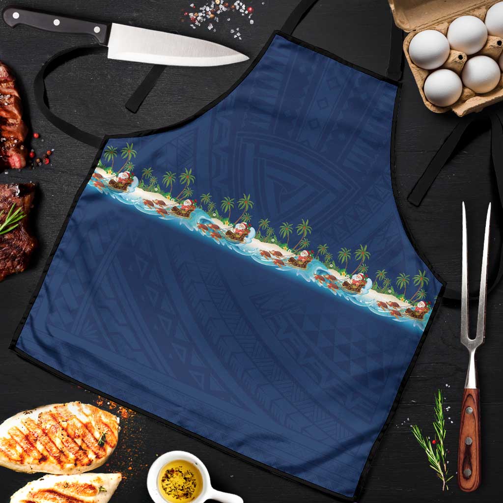 Hawaii Santa Riding Sea Turtle Apron Mele Kalikimaka Polynesian Pattern - Polynesian Pride