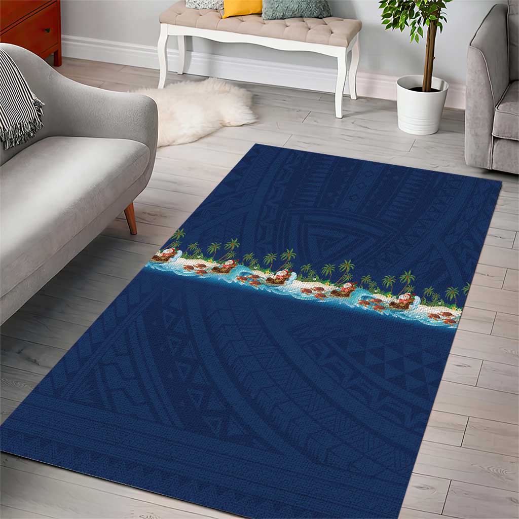 Hawaii Santa Riding Sea Turtle Area Rug Mele Kalikimaka Polynesian Pattern - Polynesian Pride