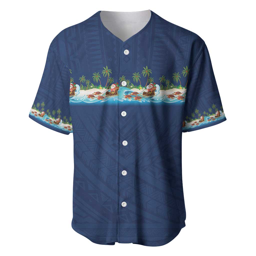 Hawaii Santa Riding Sea Turtle Baseball Jersey Mele Kalikimaka Polynesian Pattern - Polynesian Pride