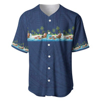 Hawaii Santa Riding Sea Turtle Baseball Jersey Mele Kalikimaka Polynesian Pattern - Polynesian Pride