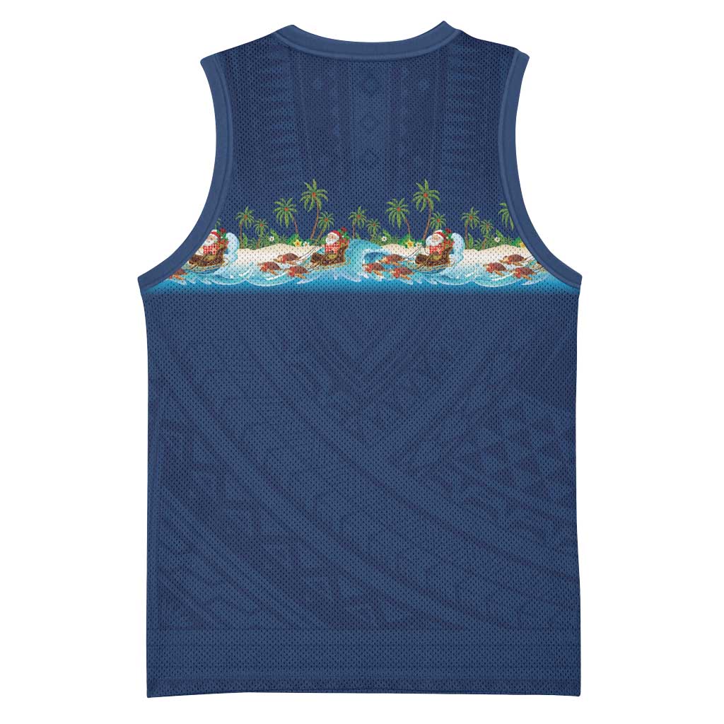 Hawaii Santa Riding Sea Turtle Basketball Jersey Mele Kalikimaka Polynesian Pattern - Polynesian Pride