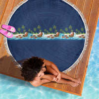 Hawaii Santa Riding Sea Turtle Beach Blanket Mele Kalikimaka Polynesian Pattern - Polynesian Pride