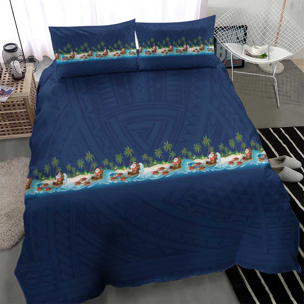 Hawaii Santa Riding Sea Turtle Bedding Set Mele Kalikimaka Polynesian Pattern - Polynesian Pride
