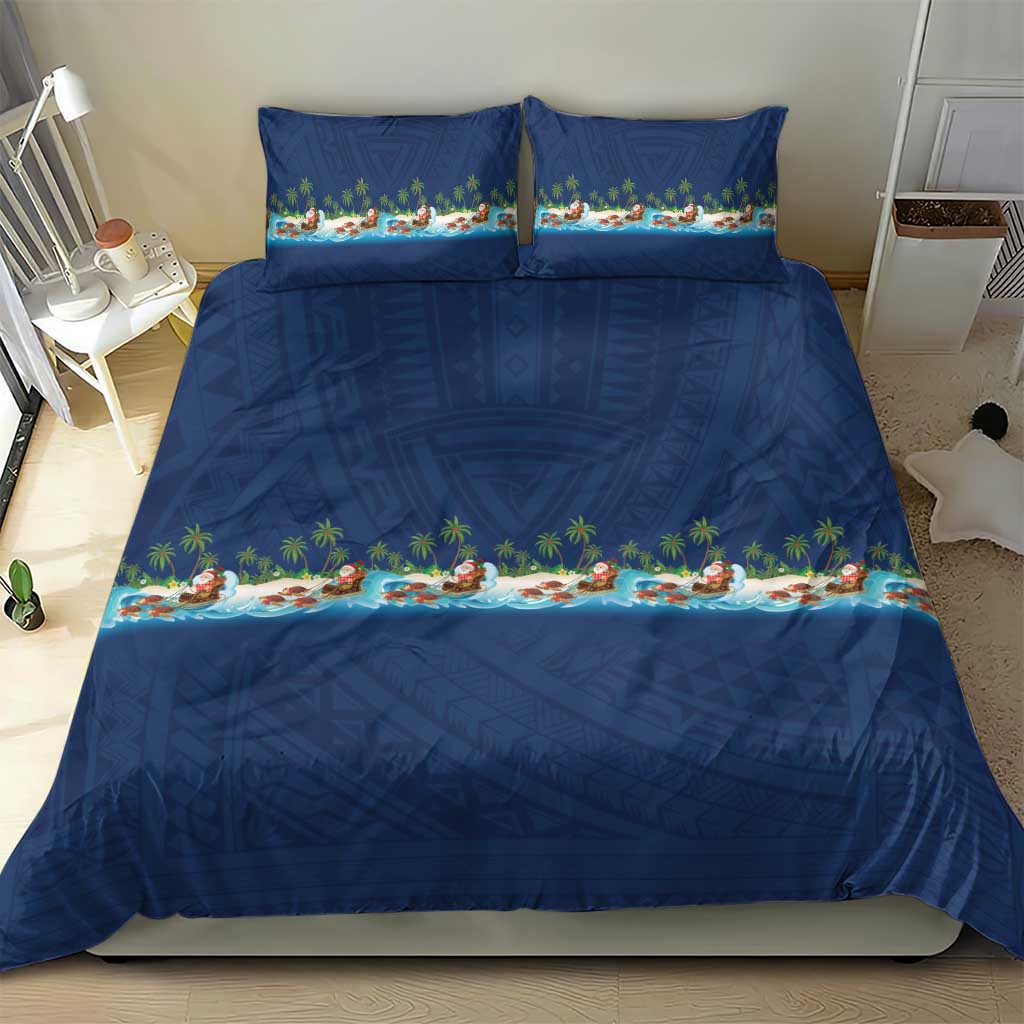 Hawaii Santa Riding Sea Turtle Bedding Set Mele Kalikimaka Polynesian Pattern - Polynesian Pride