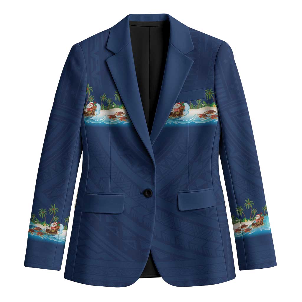 Hawaii Santa Riding Sea Turtle Blazer Mele Kalikimaka Polynesian Pattern - Polynesian Pride