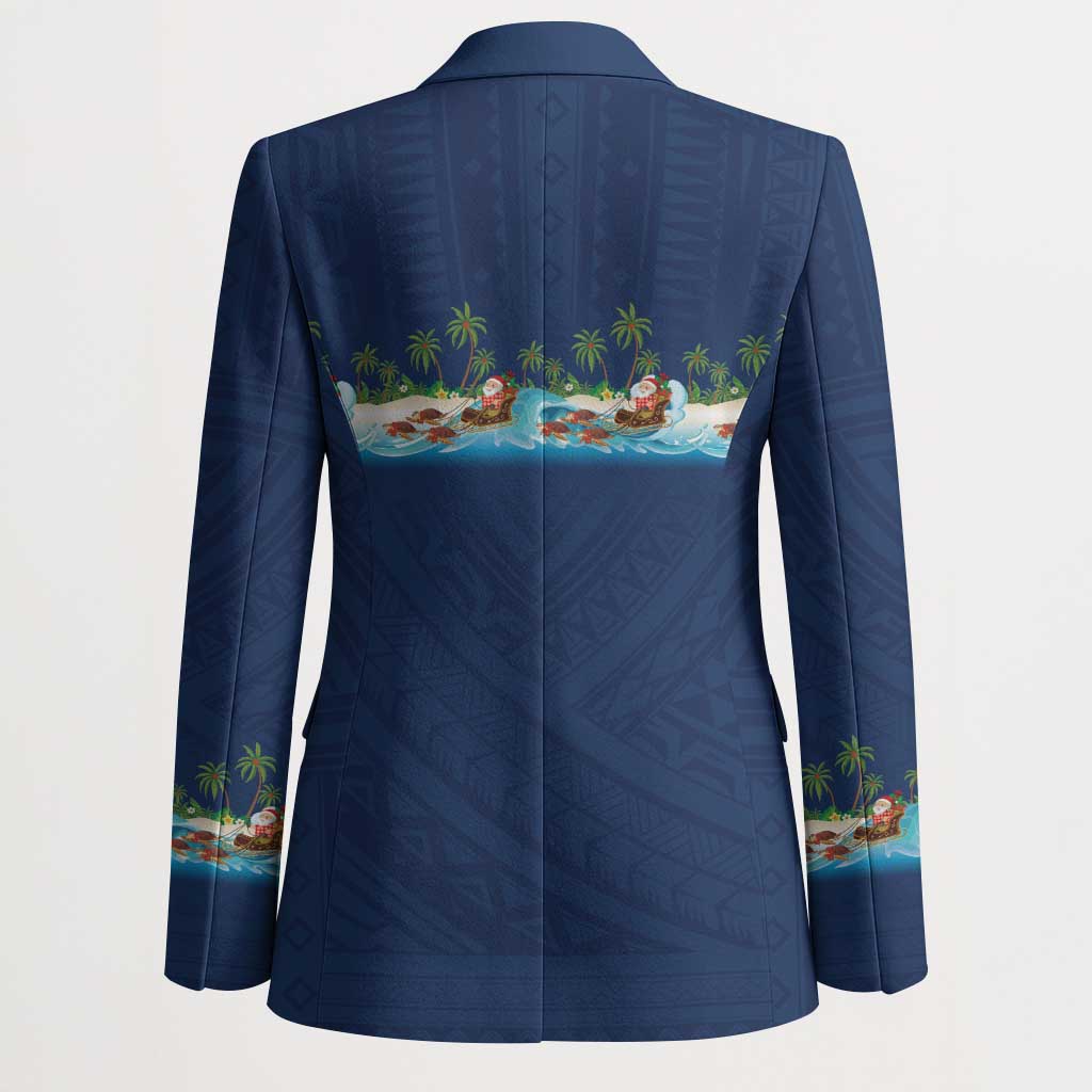 Hawaii Santa Riding Sea Turtle Blazer Mele Kalikimaka Polynesian Pattern - Polynesian Pride