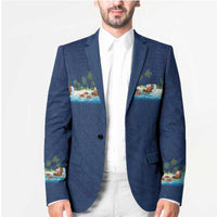 Hawaii Santa Riding Sea Turtle Blazer Mele Kalikimaka Polynesian Pattern - Polynesian Pride