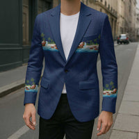 Hawaii Santa Riding Sea Turtle Blazer Mele Kalikimaka Polynesian Pattern - Polynesian Pride