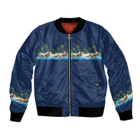 Hawaii Santa Riding Sea Turtle Bomber Jacket Mele Kalikimaka Polynesian Pattern - Polynesian Pride