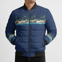 Hawaii Santa Riding Sea Turtle Bomber Puffer Jacket Mele Kalikimaka Polynesian Pattern - Polynesian Pride
