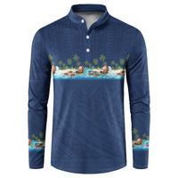 Hawaii Santa Riding Sea Turtle Button Sweatshirt Mele Kalikimaka Polynesian Pattern - Polynesian Pride