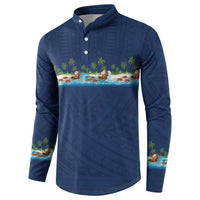 Hawaii Santa Riding Sea Turtle Button Sweatshirt Mele Kalikimaka Polynesian Pattern - Polynesian Pride