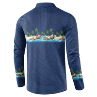 Hawaii Santa Riding Sea Turtle Button Sweatshirt Mele Kalikimaka Polynesian Pattern - Polynesian Pride