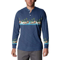 Hawaii Santa Riding Sea Turtle Button Sweatshirt Mele Kalikimaka Polynesian Pattern - Polynesian Pride