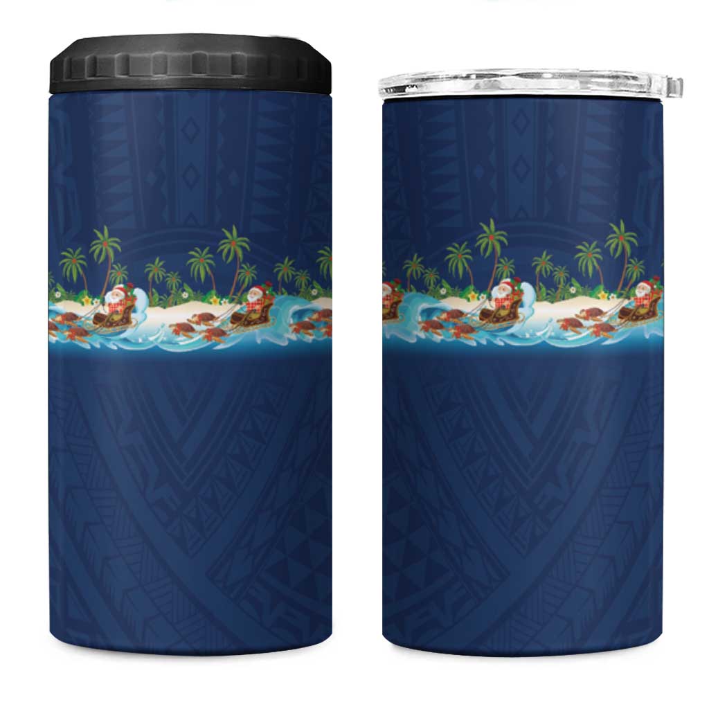 Hawaii Santa Riding Sea Turtle 4 in 1 Can Cooler Tumbler Mele Kalikimaka Polynesian Pattern - Polynesian Pride