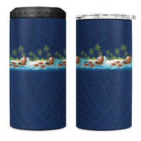 Hawaii Santa Riding Sea Turtle 4 in 1 Can Cooler Tumbler Mele Kalikimaka Polynesian Pattern - Polynesian Pride
