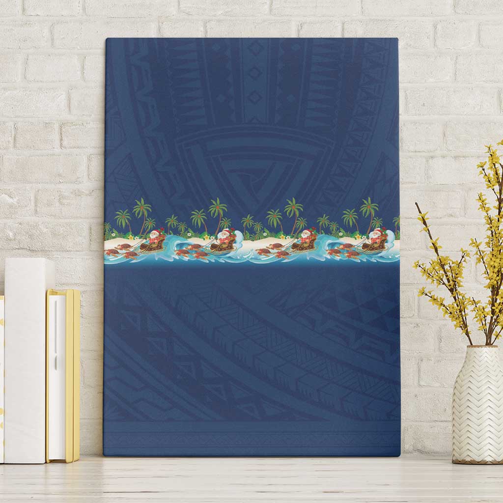 Hawaii Santa Riding Sea Turtle Canvas Wall Art Mele Kalikimaka Polynesian Pattern - Polynesian Pride